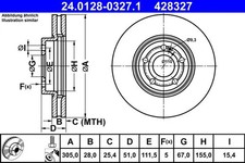 2x Bremsscheibe belüftet 24.0128-0327.1 ATE für MERCEDES-BENZ A-KLASSE CLA GLA
