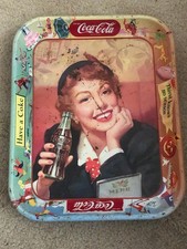 PLATEAU DE SERVICE EN MÉTAL COCA-COLA "MENU GIRL" 1953 OCCASION A RAYURES VISIBLES