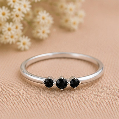 925 Silver Black Gemstone Ring, Cushion Cut Solitaire Ring, Everyday Wear Ring,