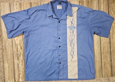 David Carey Originals Mens Ford Flames Blue Gray Block Bowling Shirt Mens 3X