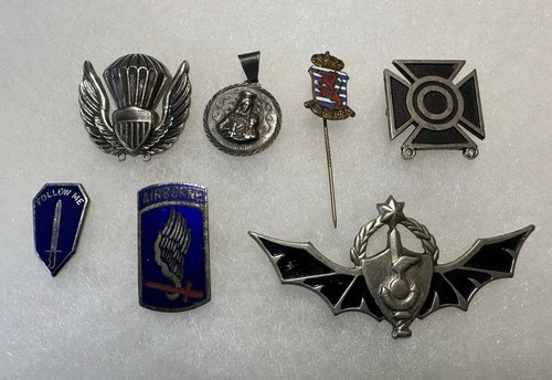 Mixed Military Insignia Lot: WW2, Vietnam, Sterling