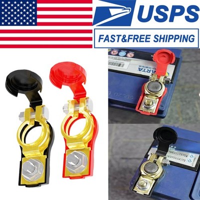 2pc Car Battery Terminal Connector Clip Clamp Cover Negative Positive Red+BAK US