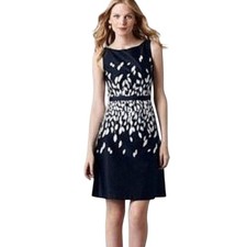 LOFT Black & White Leaf Print Fit & Flare Dress Size 10