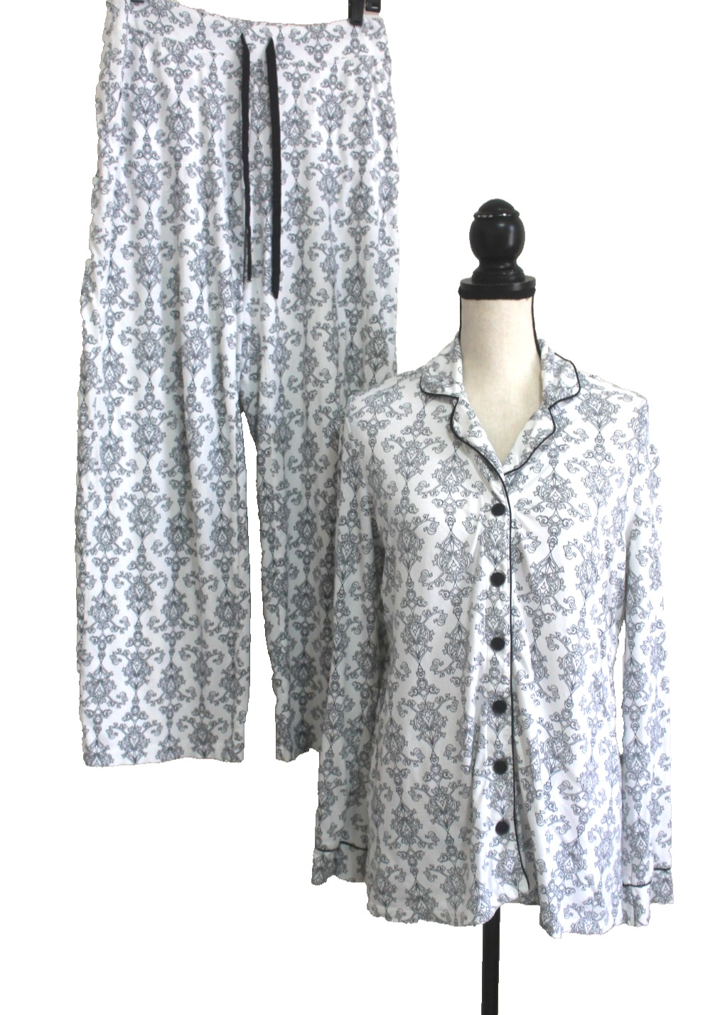 SOMA Black White Floral Size Small Women's 2 Piece Pajama Set