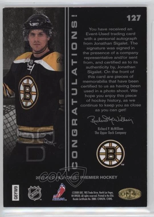 2007-08 O-Pee-Chee Premier Quad Memorabilia /299 Jonathan Sigalet Rookie Auto RC - Image 2 of 2