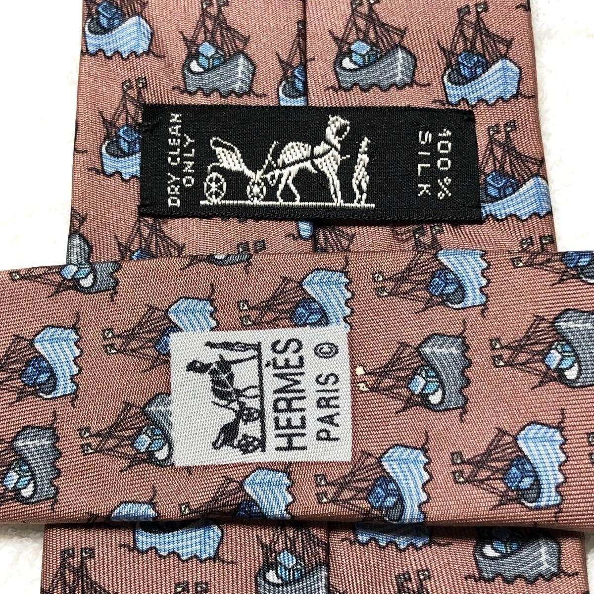HERMES Tie Ship 100 Silk Made in France Azuki Color Business thumbnail 6