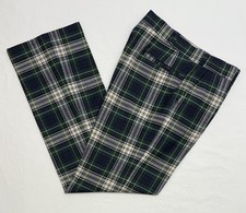 VTG 70s Green/Blue/Ivory Tartan Plaid Flannel Wool Slight Belled Pants 34X32 EUC