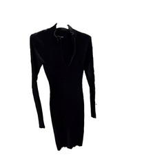 Fashion Nova Sweater Dress Size S Black Ribbed Knit Mock Neck Half-Zip Mini