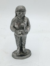 Vintage Pewter Figurine Girl Holding Tray Bread Mug Handmade USA Rickeri