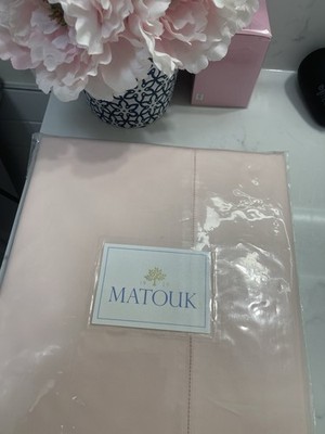 $385 Matouk Italy NWT 1pc F/Q Flat Sheet 600TC Percale Milano Hemstitch BLUSH