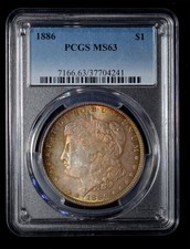 PCGS MS 63 1886-P  Morgan Silver Dollar  $1  Nicely Toned both side UNC