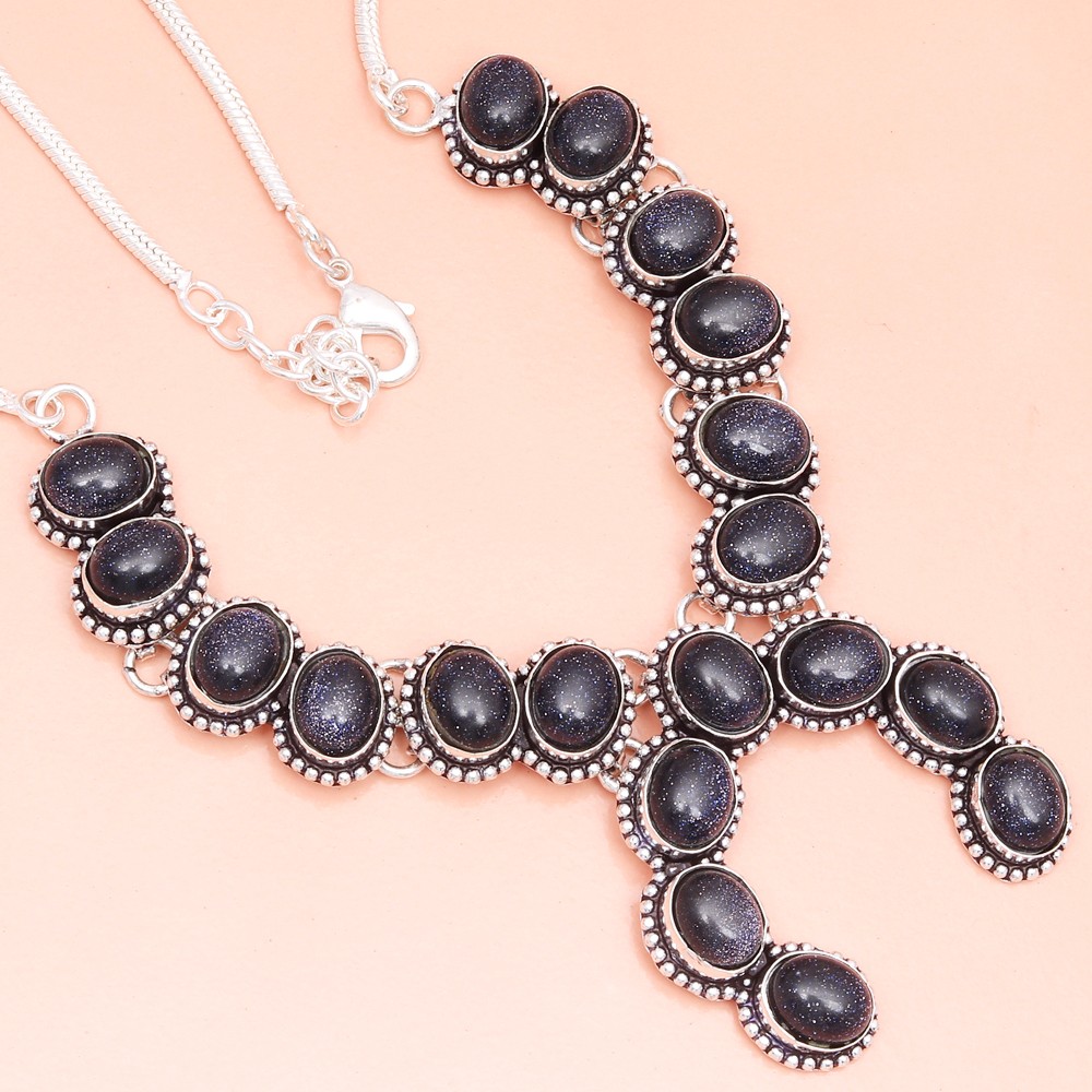 Blue Sunsitara Gemstone Ethnic Necklace 18-20 Inches-image