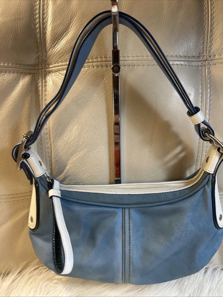 Bolso Hobo Coach Vintage Mini Azul Blanco Nylon 6671 Hombro Bloque de Color Pequeño Y2K - Imagen 2 de 4