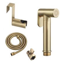 Brushed Gold Slim Brass Toilet Hand Held Bidet Faucet Sprayer Water Valve Set