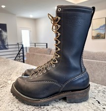 WESCO Jobmaster Boots 8.5 E Men's Black Leather Work Lineman Soft Toe USA Logger