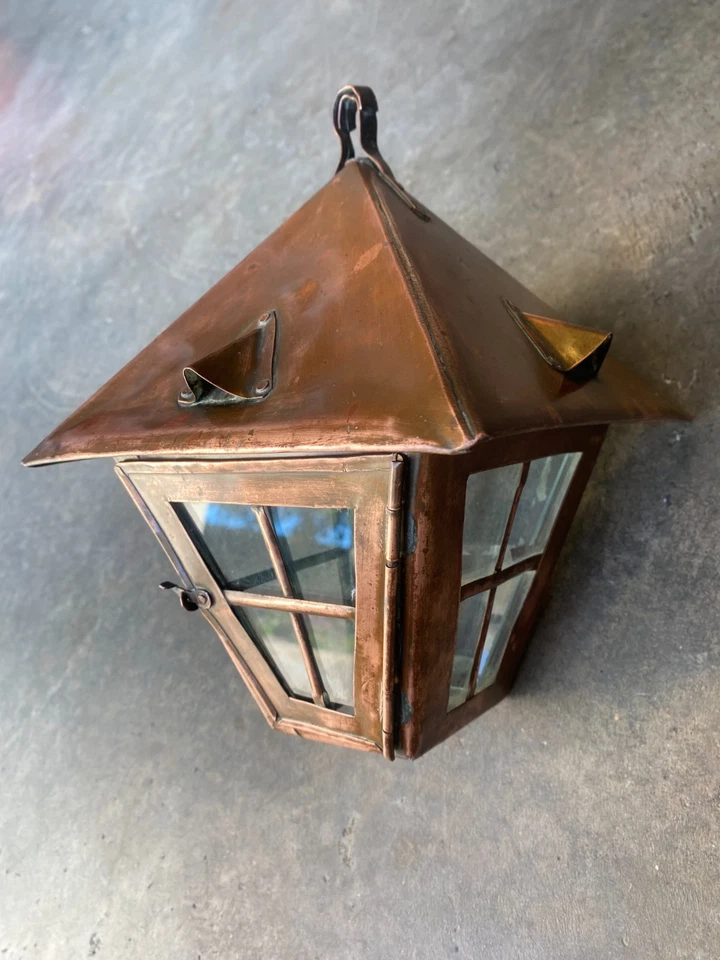 LANTERNE ANCIENNE EN CUIVRE. SUSPENSION LAMPE LUMINAIRE LUSTRE PLAFONNIER - Photo 2/4