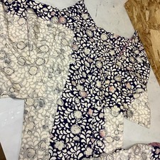 Japanese Kimono Floral Pattern Navy Elegant Traditional Wear Vintage Japan