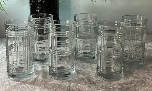 Vintage 6 Anchor Hocking Aberdeen Glen Plaid Sturdy Tumblers 14 oz