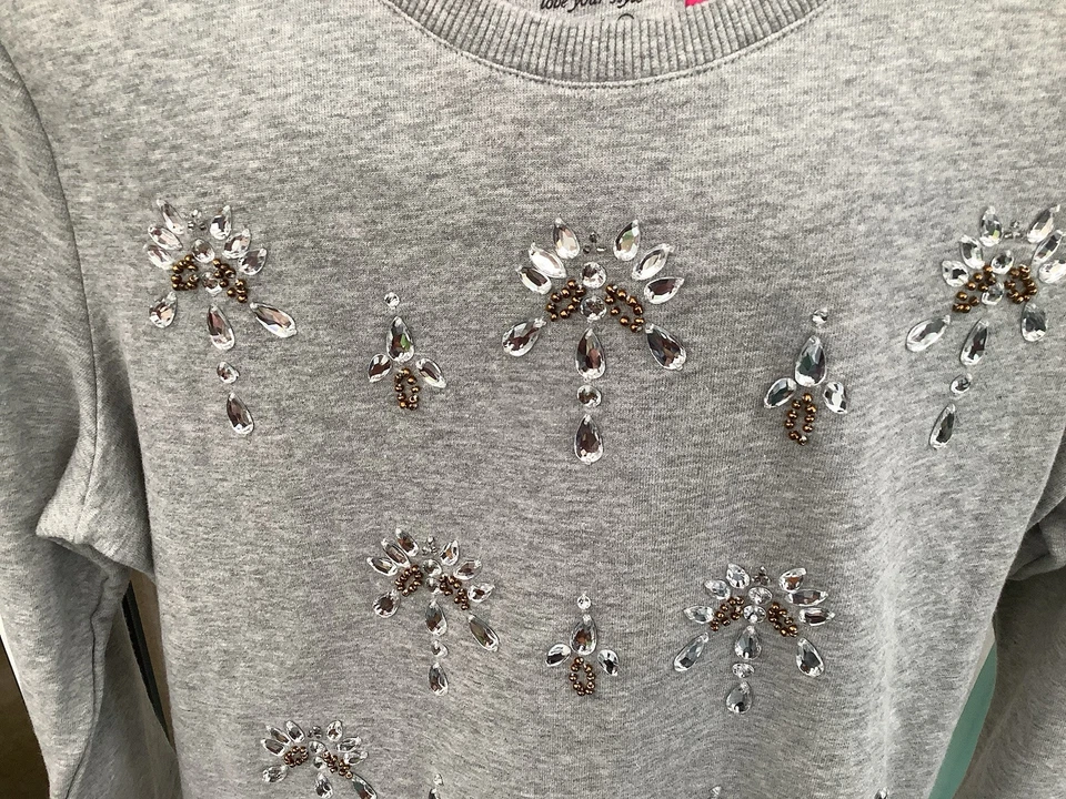 Tu uk 14 grey sweatshirt sequin bead design vgc side zips - Image 3 of 4