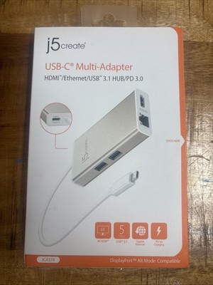 j5create - JCA374 - USB-C Multi Adapter HDMI, Ethernet/USB 3.1 HUB/PD 3.0