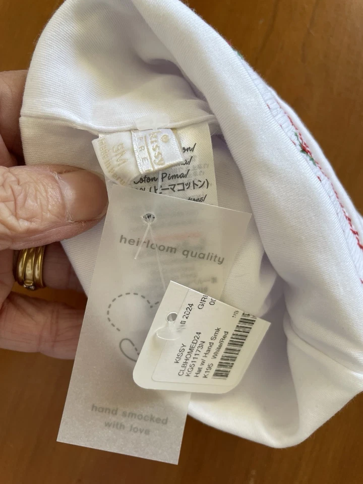 Sombrero bordado Kissy Kissy Premier nuevo con etiquetas Navidad qué/rojo calado-0-3Mos Foto 3 de 4