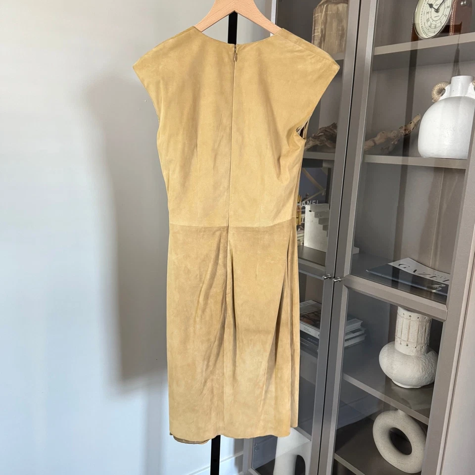 Ralph Lauren Black Label Tan Suede Wrap Dress 4 NEW Lamb Leather Mini Cap Sleeve - Image 4 of 4