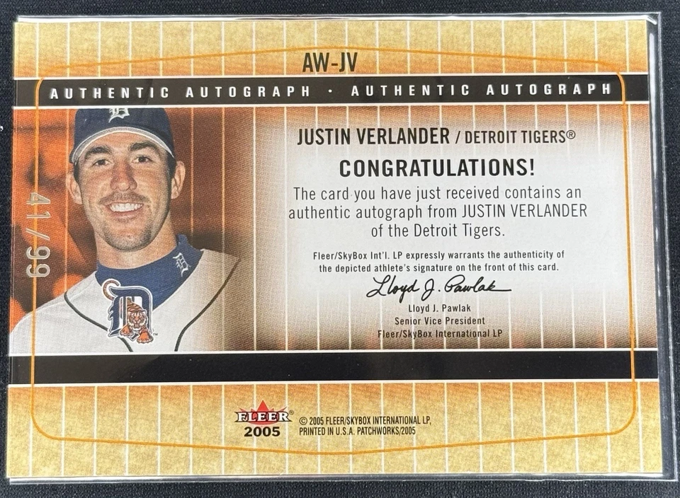 2005 FLEER PATCHWORKS AUTOWORKS JUSTIN VERLANDER RC AUTO #/99 - Image 2 of 2