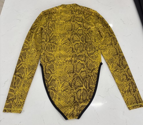 Nike Python Women's 1/4 Zip Bodysuit Swimsuit Athleisure YELLOW Snakeskin Size S - Picture 10 of 11
