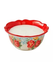 Pioneer Woman Outdoor Citronella Candle Vintage Floral 3-Wick Ceramic Red New