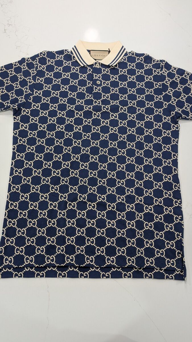 GUCCI GG Men's MONOGRAM Logo Embroidery Cotton Polo Shirt GUCCI GG Men's MONOGRAM Logo Embroidery Cotton Polo Shirt