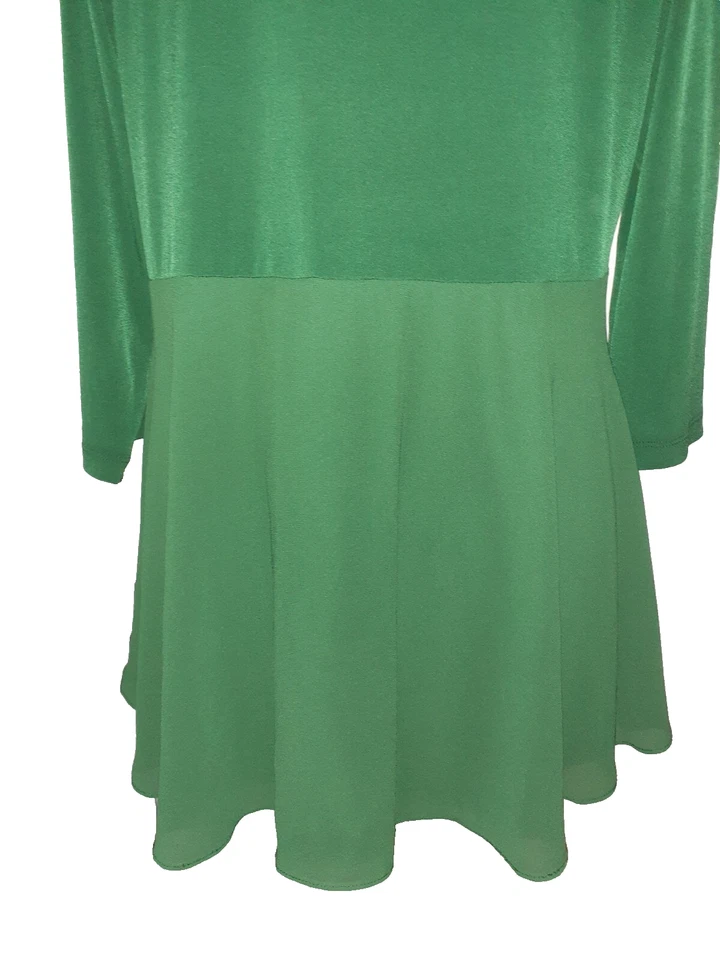 Camisa Top SUSAN GRAVER Talla L Verde Manga 3/4 Tejido Líquido Gasa Volantes Espalda Foto 3 de 4