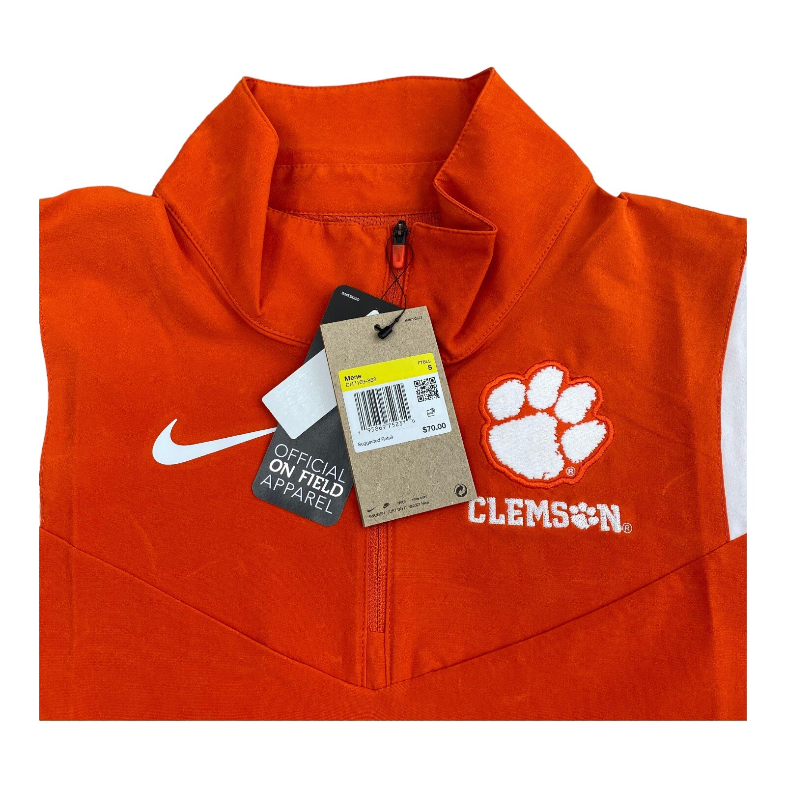 Clemson Tigers Nike On-Field Coach Jacket Mens S Short Sleeve 1/4 Zip Orange NWT thumbnail 4