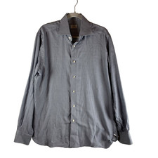 Ermenegildo Zegna Dress Shirt Mens 42 16.5 Gray Geometric Cotton Collared 8186