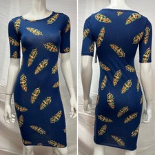 NWT LuLaRoe Julia Blue Feather Pencil Stretchy Bodycon Sheath XXS  Dress