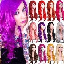 Bright Purple Cosplay Wigs Ladies Girls Long Wavy Straight Party Costume Wig Pzs