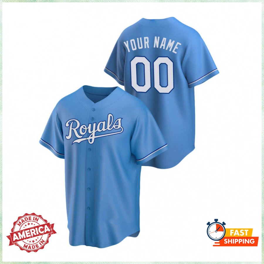 Custom Name And Number Kansas City Light Blue Color Baseball Jersey Fan Made