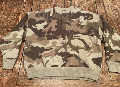 CABELA'S mens 3XL Camouflage WOOL WINDSHEAR Lined Henley Sweater hunting outdoo
