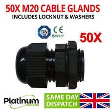 20MM WATERPROOF IP68 CABLE WIRE STUFFING GLANDS LOCK NUT & WASHER M20 50X BLACK