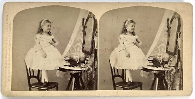 Girl in Front of the Mirror Gender Scene 1874 Photo Weller Stereo Vintage 