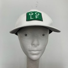 White Golf Hat One Size Adjustable Baseball Cap Green Lettering