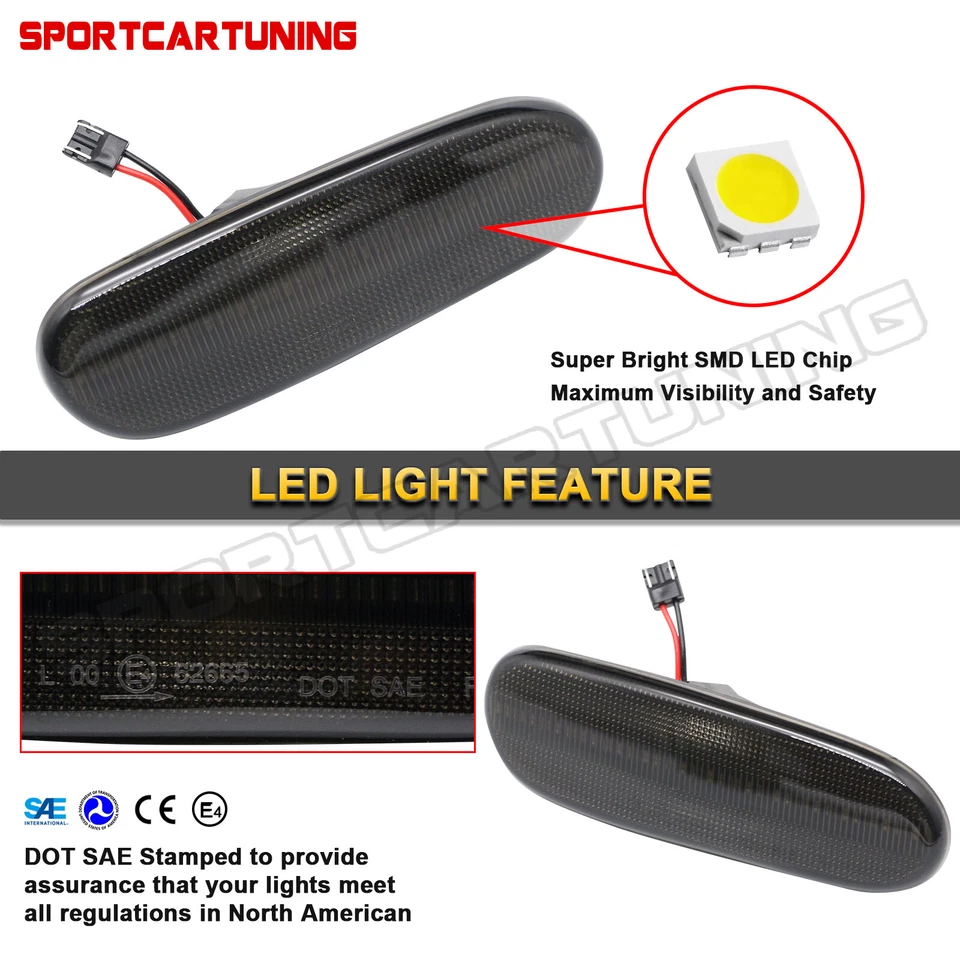 For 2000-2005 Toyota Celica MR2 Spyder LED Bumper Side Marker Lights Smoked Lens - Image 4 of 4