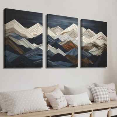3pcs White Geometric Mountains Landscape Wall Art Canvas Unframed/Framed