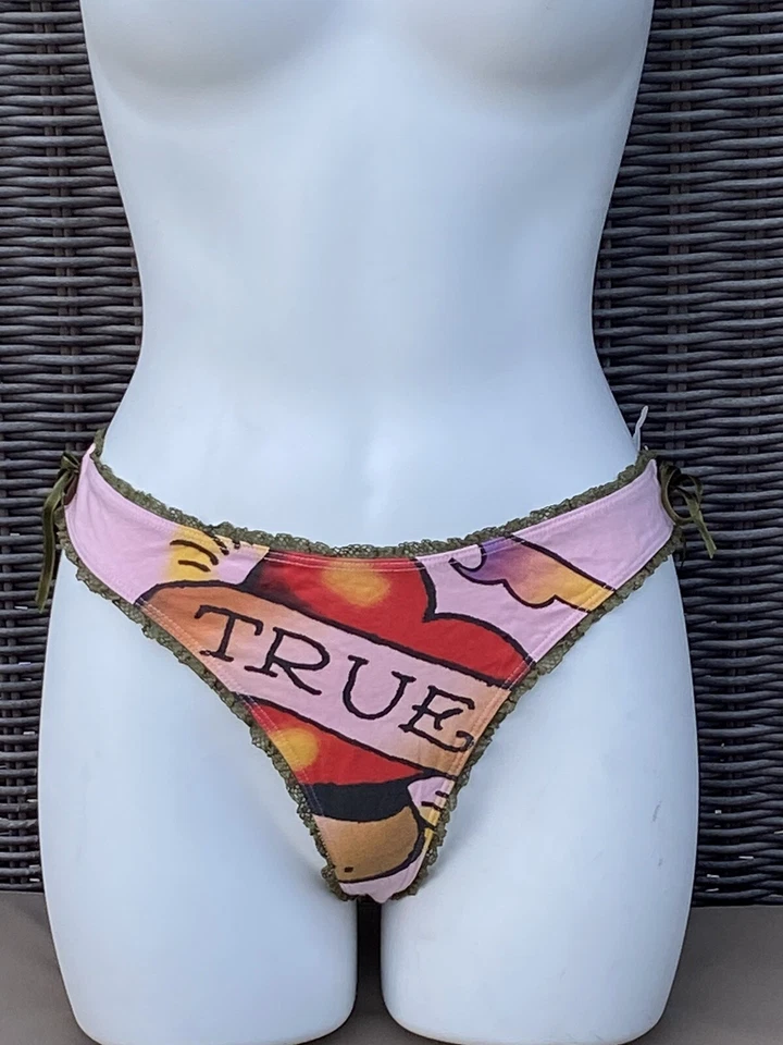 Tanga Ed Hardy Talla GRANDE ROSA Color Con "VERDADERO" AMOR Rojo CORAZÓN Logo íntimo Foto 4 de 4
