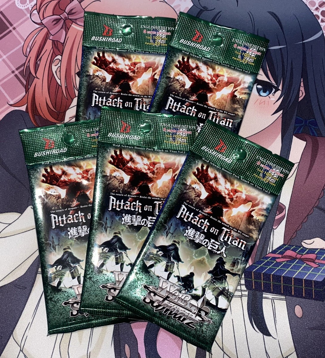 weiss schwarz attack on titan vol 2 booster box English) Attack On Titan Vol.2: Weiss Schwarz Sealed Booster Packs (Lot Of  5)