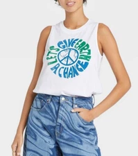 Modern Lux Tank Top Women's Size XL White Let's Give Earth A Chance Graphic