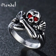 MENDEL Goth Mens CZ Skull and Bones Eye Ring For Men Stainless Steel Size 7-15