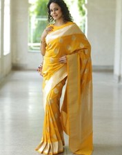 Women's Kanjivaram Silk Saree Jacquard Banarasi Sari With Blouse Piece