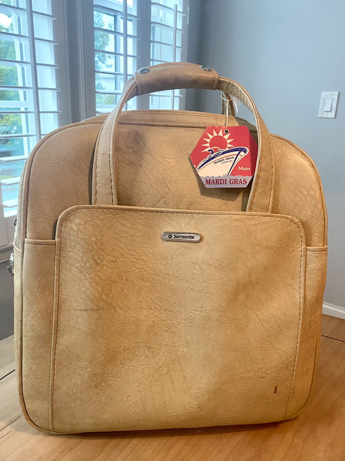 Vintage Samsonite Sonora Tan Leather Shoulder Carry On Travel Luggage Bag