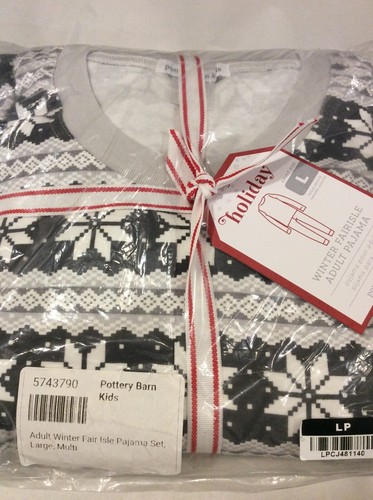 Pottery Barn Kids Winter Fair Isle Adult Holiday Pajama PJ Set NWT LG Gray - 第 1/1 張圖片