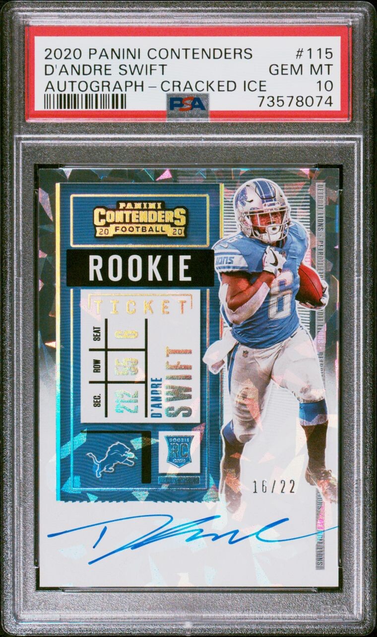 2020 Contenders D’Andre Swift Cracked Ice On Card Auto /22 PSA 10 POP 3 RC Bears